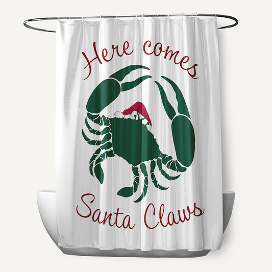 Simply Daisy 70" W x 73" L Santa Claws Crab Polyester Shower Curtain, Forest Green [1 Ct]