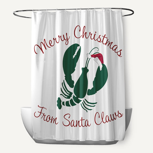 Simply Daisy 70" W x 73" L Santa Claws Lobster Polyester Shower Curtain, Forest Green [1 Ct]