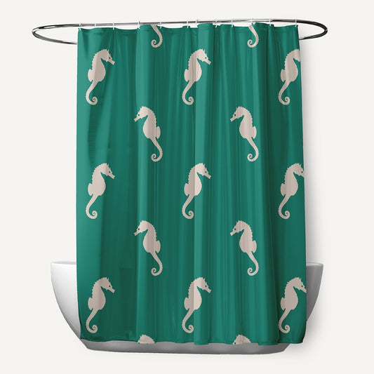 Simply Daisy 70" W x 73" L Sea Horses Polyester Shower Curtain, Kelly Green [1 Ct]