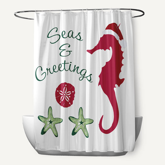 Simply Daisy 70" W x 73" L Seas and Greetings Polyester Shower Curtain, Christmas Pink [1 Ct]