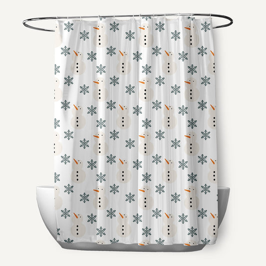 Simply Daisy 70" W x 73" L Snow Men In Snowstorm Polyester Shower Curtain, Blustone Green [1 Ct]