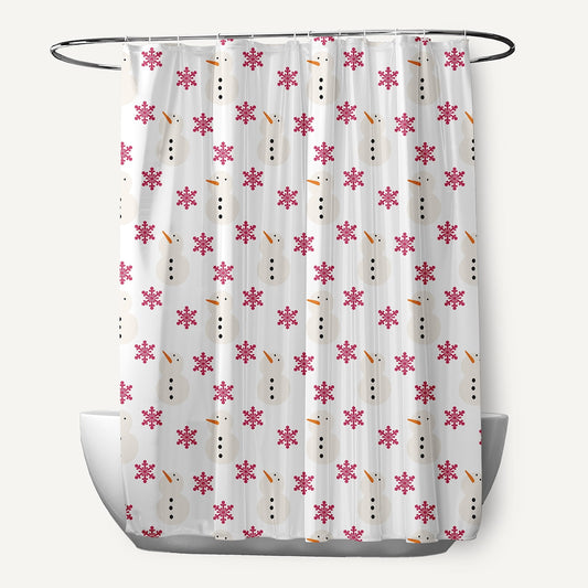 Simply Daisy 70" W x 73" L Snow Men In Snowstorm Shower Curtain, Holiday Pink [1 Ct]