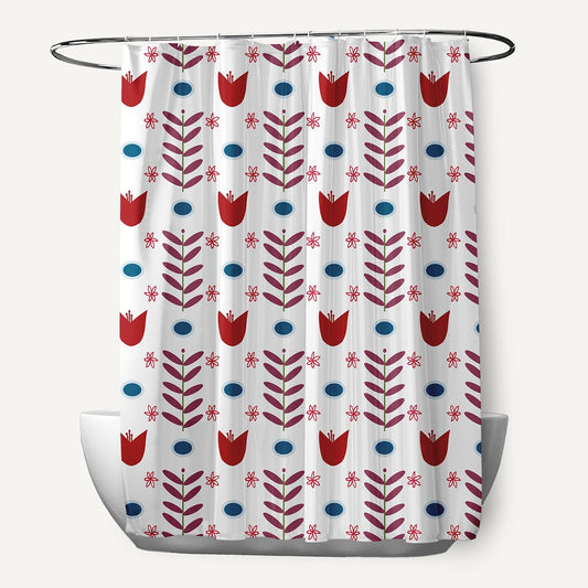 Simply Daisy 70" W x 73" L Spring Garden Polyester Shower Curtain, White-Red [1 Ct]