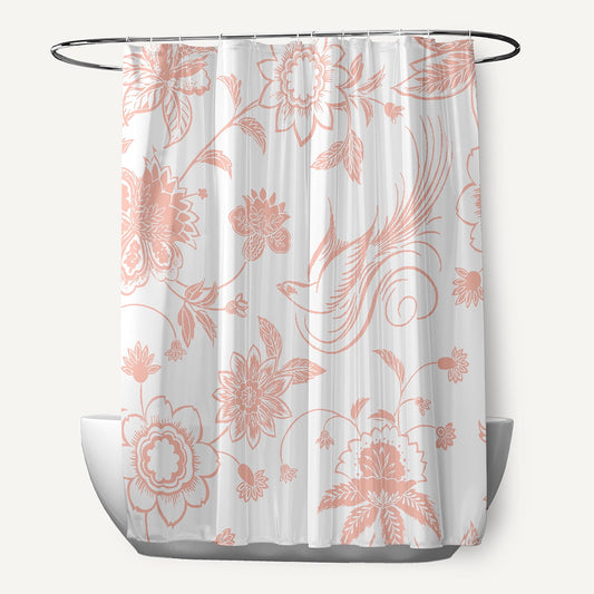 Simply Daisy 70" W x 73" L Traditional Bird Floral Polyester Shower Curtain, Blush [1 Ct]