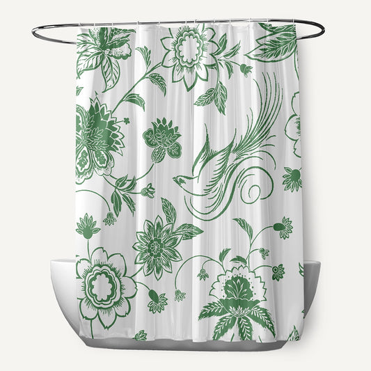 Simply Daisy 70" W x 73" L Traditional Bird Floral Polyester Shower Curtain, Green [1 Ct]