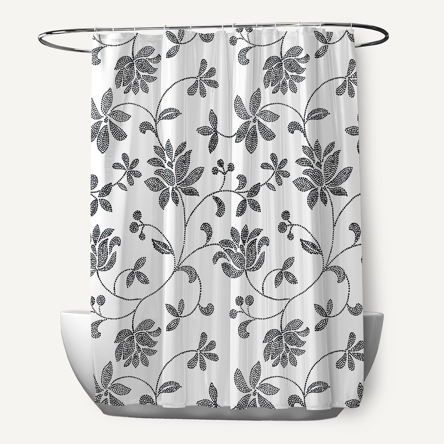 Simply Daisy 70" W x 73" L Traditional Floral Polyester Shower Curtain, Black [1 Ct]