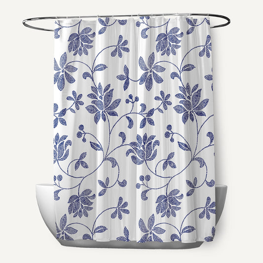 Simply Daisy 70" W x 73" L Traditional Floral Polyester Shower Curtain, Porcelain Blue [1 Ct]