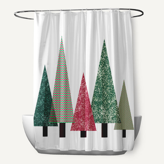 Simply Daisy 70" W x 73" L Triangle Trees Polyester Shower Curtain, Christmas Pink [1 Ct]