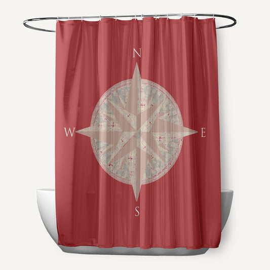 Simply Daisy Compass LiGonberry Red 70" w x 73" h Shower Curtain