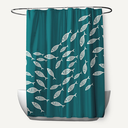 Simply Daisy Escuela Ocean Teal 70" w x 73" h Shower Curtain