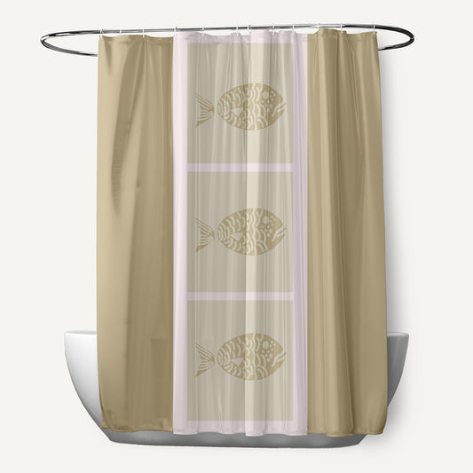 Simply Daisy Fish Chips Taupe 70" w x 73" h Shower Curtain