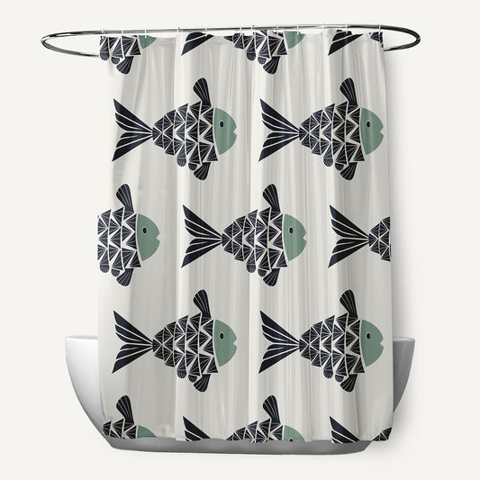 Simply Daisy Fish Tales Sage 70" w x 73" h Shower Curtain