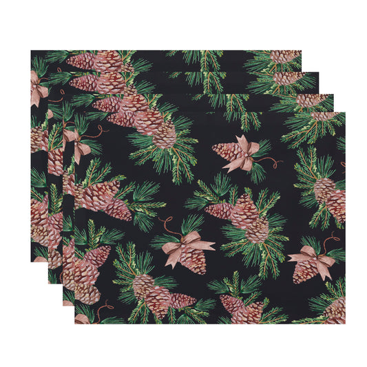 Simply Daisy Greenery 18 x 14 Inch Black Holiday Print Placemat (Set of 4)