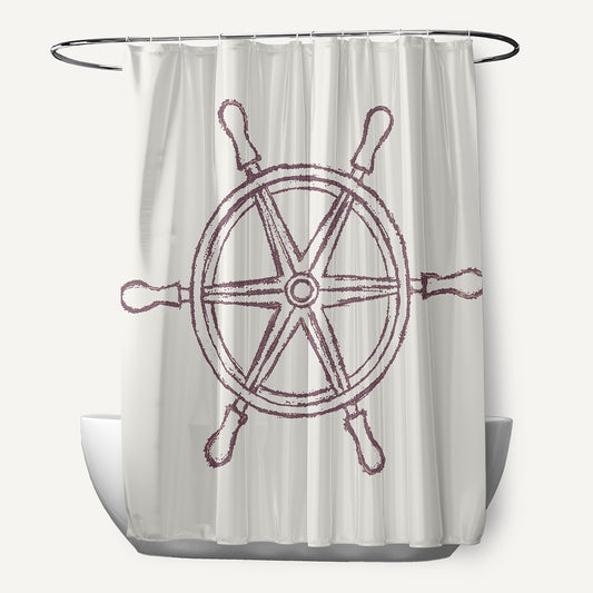 Simply Daisy Large Ship Wheel Dusty Purple 70" w x 73" h Polyester Shower Curtain, Dusty Purple