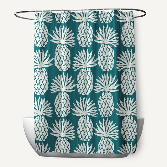 Simply Daisy Pineapple Pattern Ocean Teal 70" w x 73" h Polyester Shower Curtain, Ocean Teal