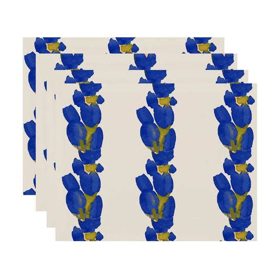 Simply Daisy's Sunset Tulip Stripe 18x14 inch Blue Floral Print Placemat (Set of Four)