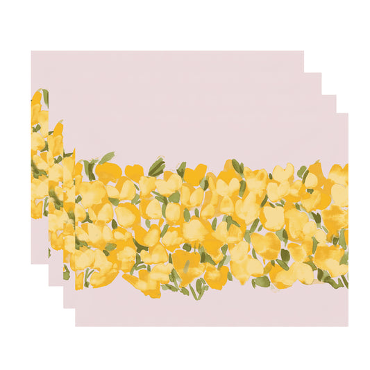 Simply Daisy's Tulip Blossom Arrangement 18x14 inch Yellow Floral Print Placemat (Set of Four)