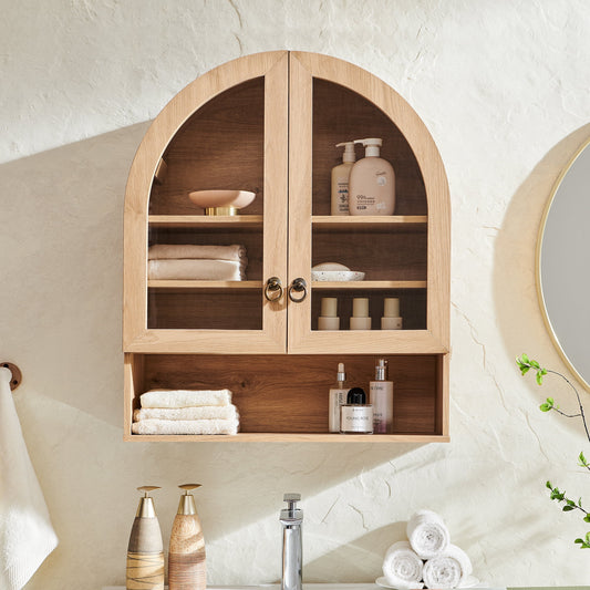 SinCiDo Bathroom Medicine Cabinet with Doors, Arched Wall Mounted Cabinet w/ Adjustable Shelves and Open Shelf, over The Toilet Storage Cabinet
