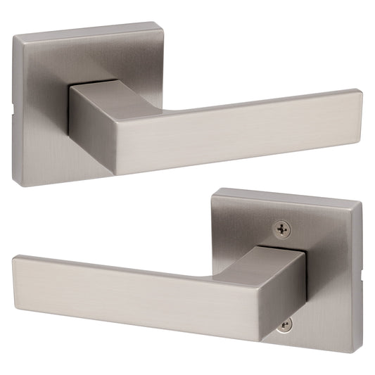 Kwikset Singapore Square Passage Lever Doorknob Satin Nickel