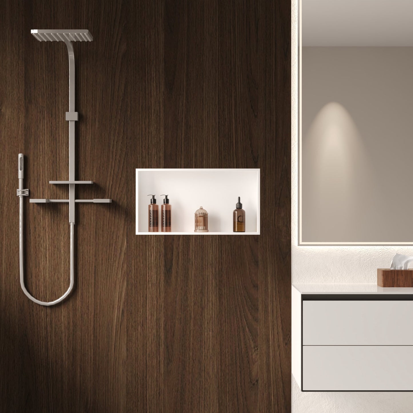 Single Shelf Shower Niche With Drainage Slope - Recessed Wall Bathroom Niche DV-1SN0341W