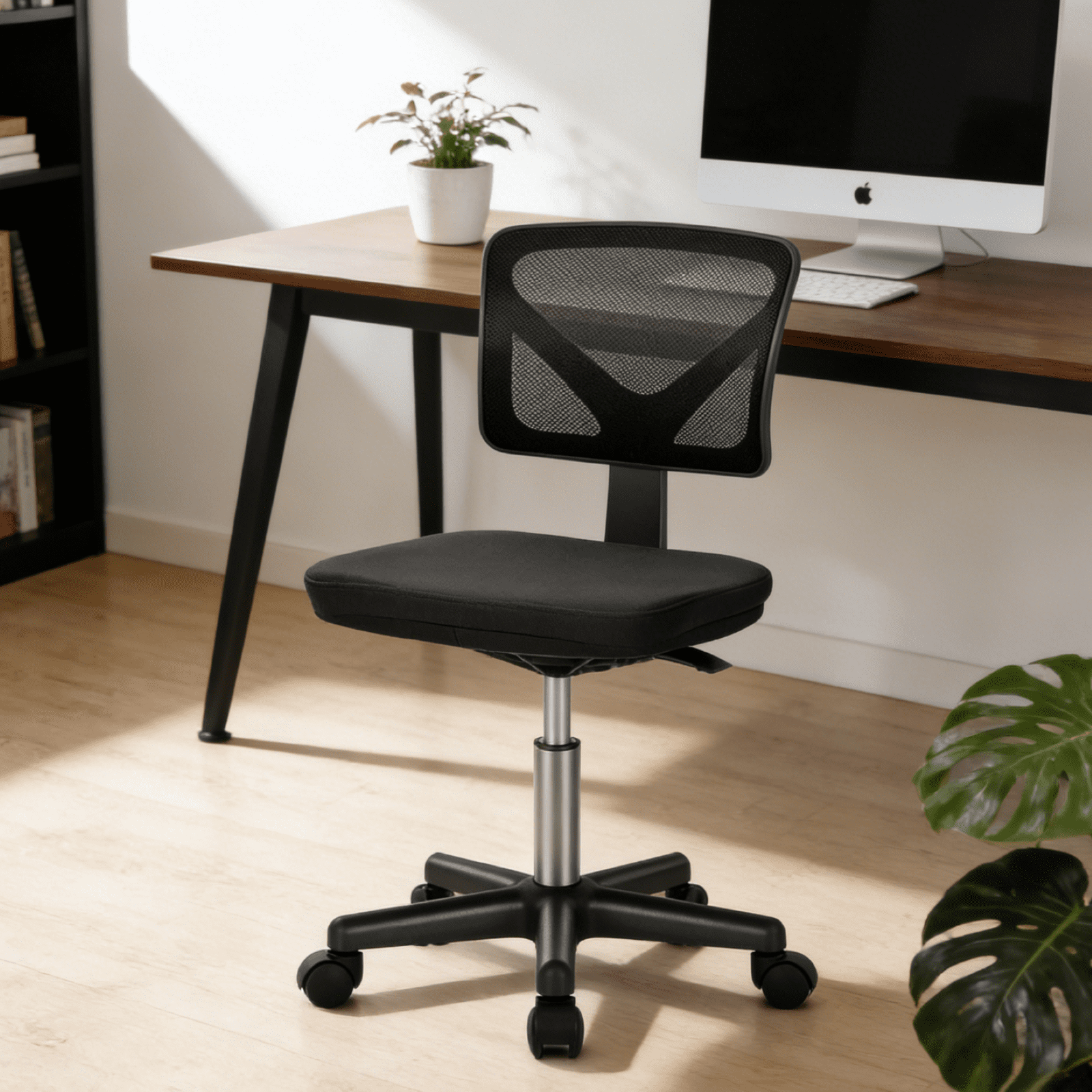 Kelno Small Desk Chair with Wheels Armless Low-Back Office Chair Ergonomic Adjustable Computer Desk Chair with Lumbar Support,Orange