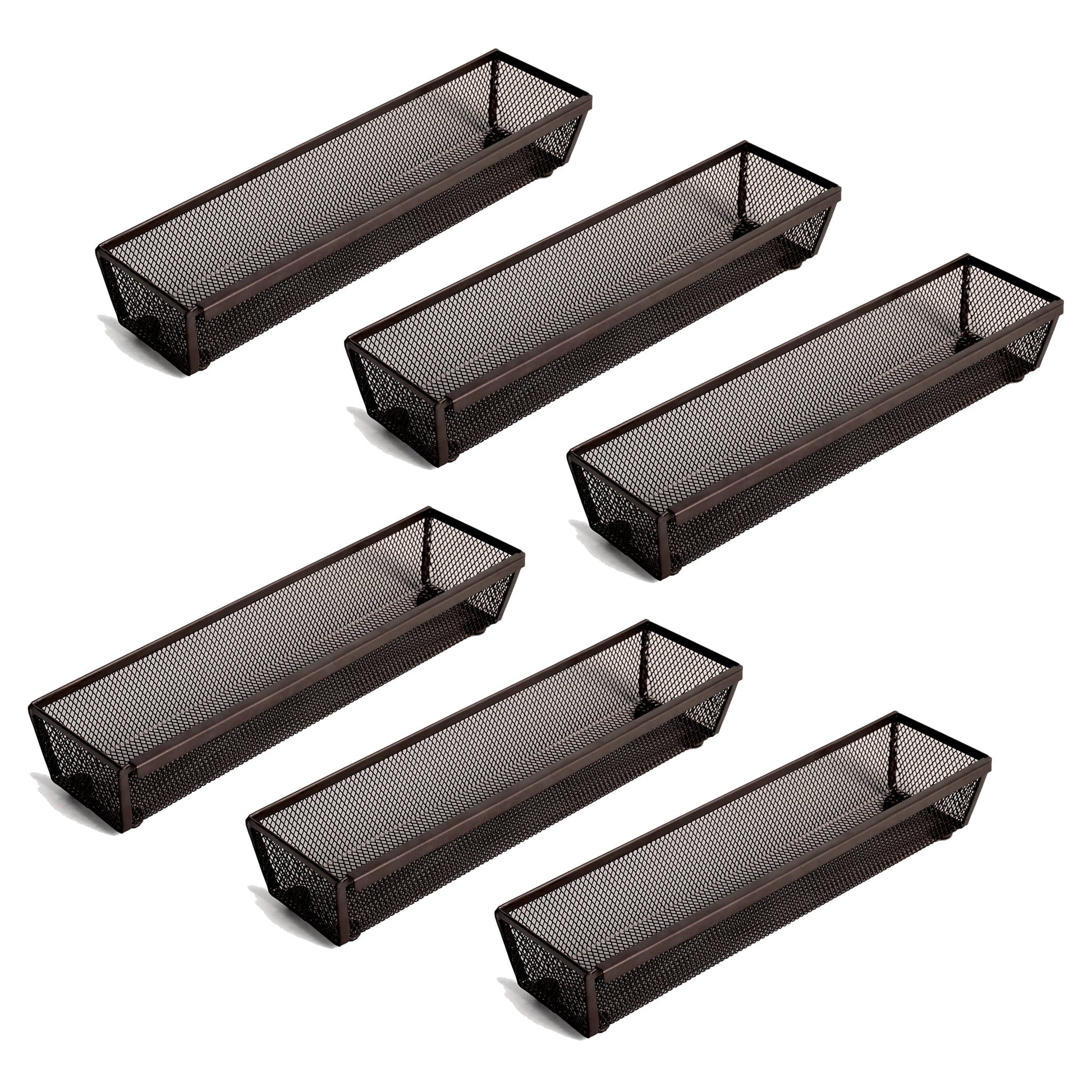 Smart Design Drawer Organizer - Set of 6 - Steel Metal Mesh - 12 x 3 Inch - Bronze