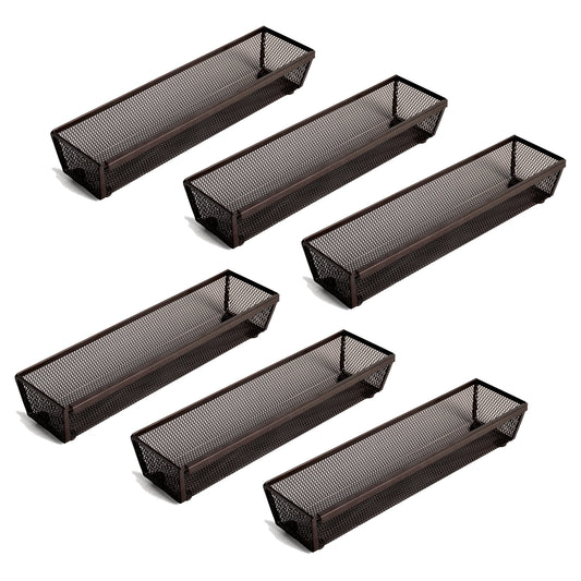 Smart Design Drawer Organizer - Set of 6 - Steel Metal Mesh - 12 x 3 Inch - Bronze