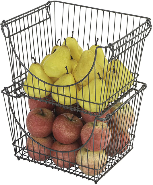 Smart Design Stacking Baskets with Handles - Set of 2 Large - 12.5 x 8.5 inch - Gunmetal