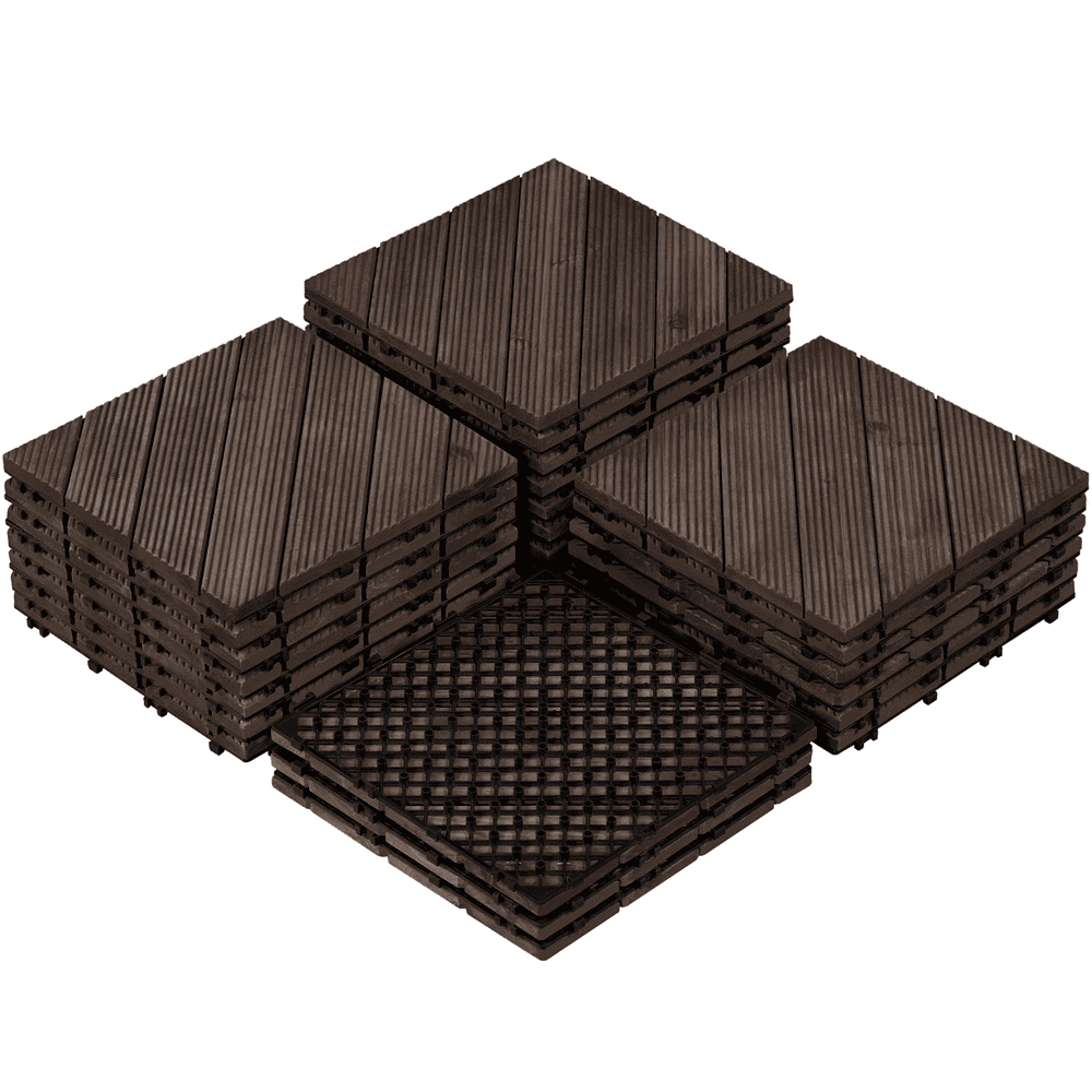 Alden design 12" x 12" Interlocking Wood Flooring Tiles for Indoor & Outdoor, 27pcs, Black