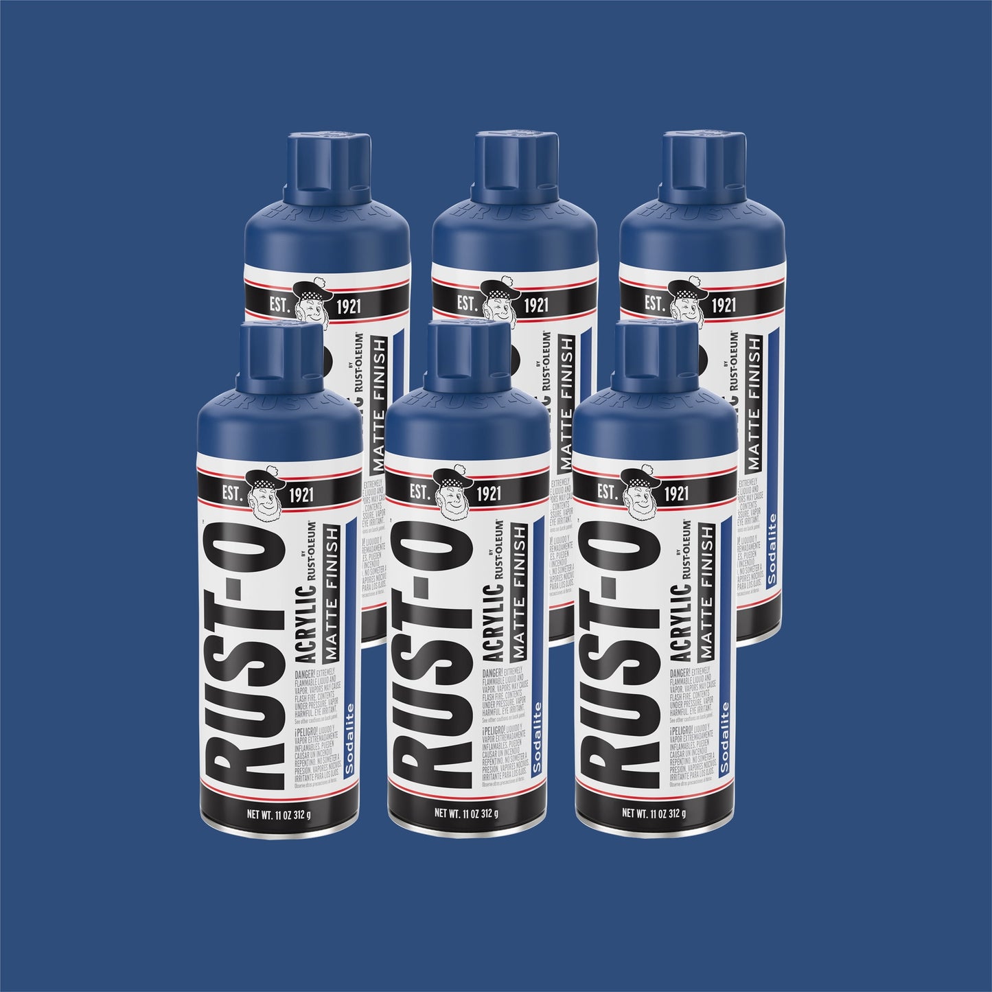6 Pack, Sodalite, Rust-Oleum Rust-O Acrylic Matte Spray Paint-392201, 11 oz