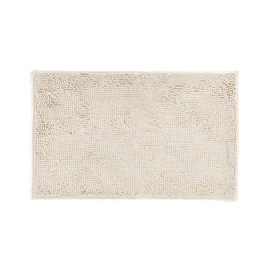 Soft Absorbent Chenille Bath Mat Rug with Anti-Skid Rubber Backing, 34 x 21, Ivory, by Noble Linens