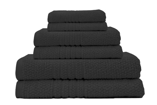 Softee Pastel Textured 6-Piece 100% Cotton Bath Towel Set, Black