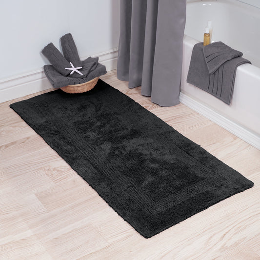 Lavish Home 60x24-Inch Machine Washable Cotton Bath Mat (Black)