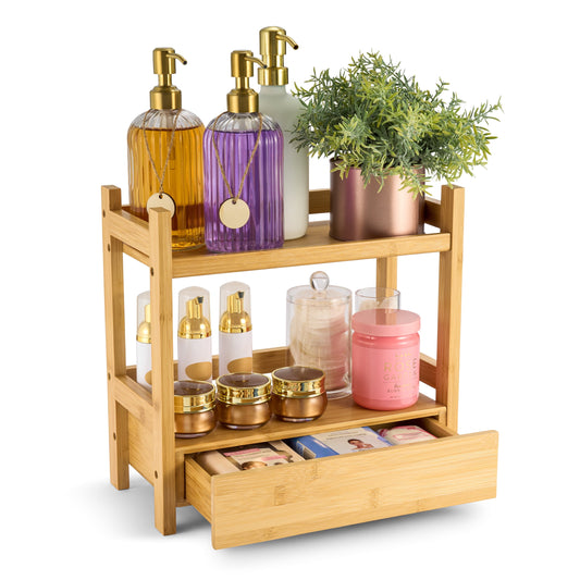 Sorbus 2-Tier 13" Bamboo Kitchen Organizer with Pull-Out Drawer, Beige