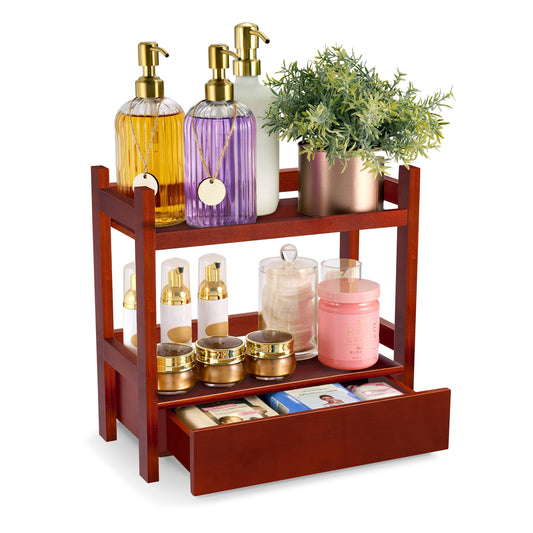 Sorbus 2-Tier 13" Bamboo Kitchen Organizer with Pull-Out Drawer, Brown