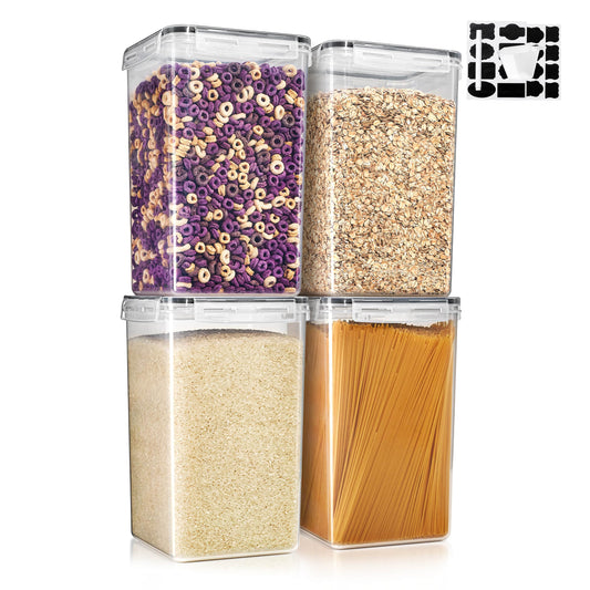 Sorbus 4-pack airtight food storage containers with locking lids, measuring cup & labels, 6.5L (219.79 oz) each