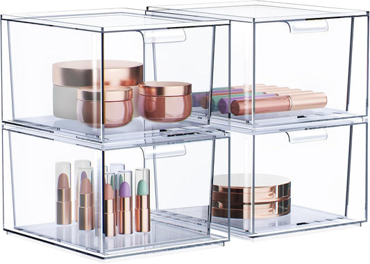 Sorbus 3-Pack Clear Acrylic Makeup Organizer â€“ Stackable Plastic Drawer Storage Bins for Vanity, Bathroom, and Cosmetic Organization