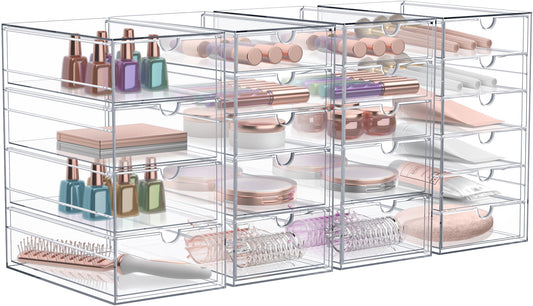 Sorbus 2-Piece Acrylic Makeup Organizer, 3 Drawer (2 Pack) Stackable Storage Bins, Clear