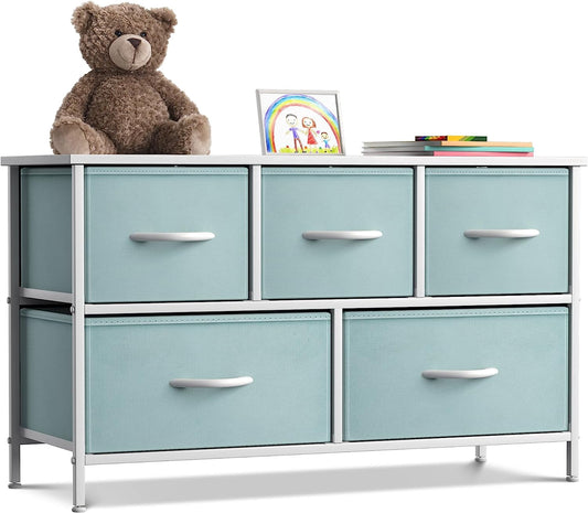 Sorbus 5-Drawer Dresser Storage Chest, Steel Frame, Wood Top, Fabric Bins, Tie-Dye Pink