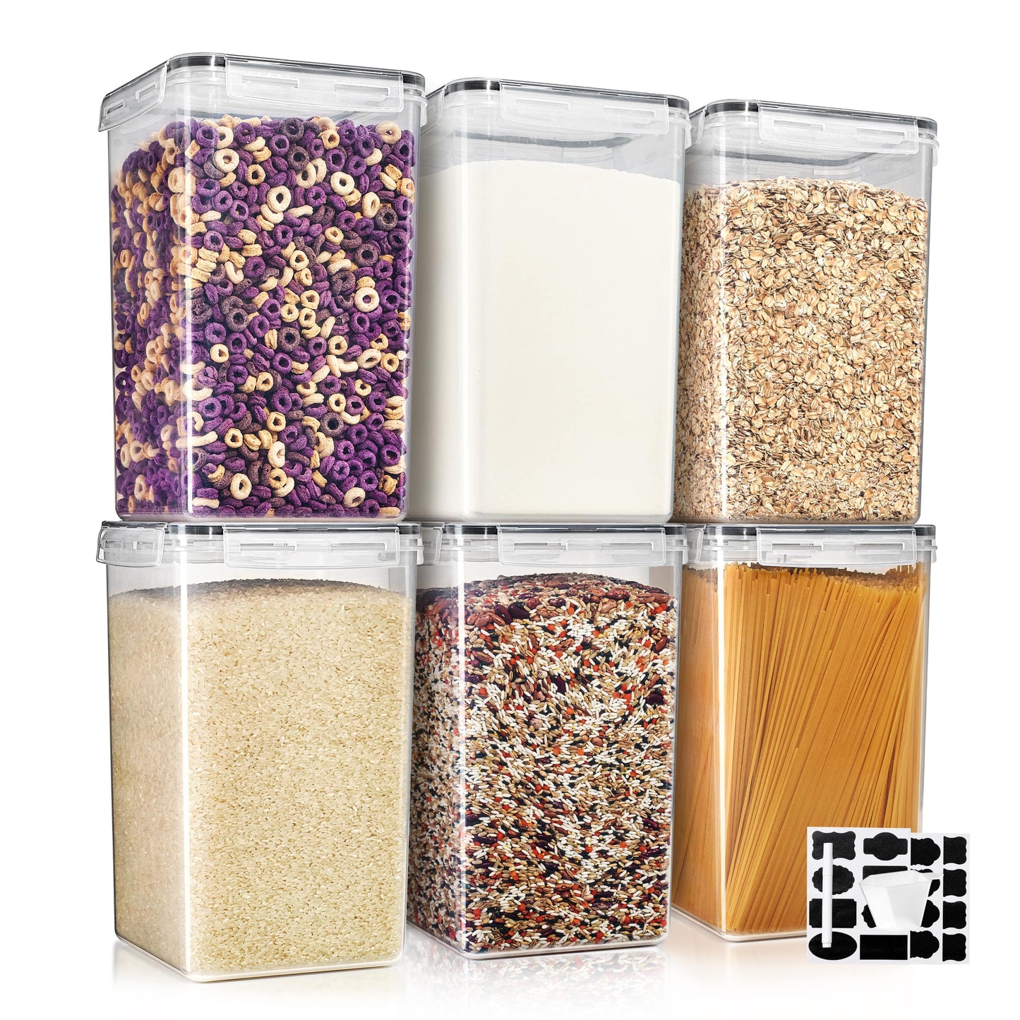 Sorbus 6 Pack Airtight Food Storage Container Set with Locking Lids, Measuring Cup, and Labels, (6.5L/219.79 oz)