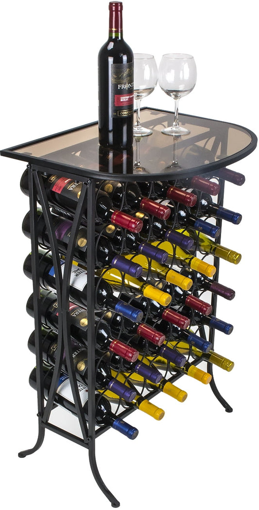 Sorbus Bordeaux Chateau with Glass Table Top Holds 30 Bottles French Style Wine Rack