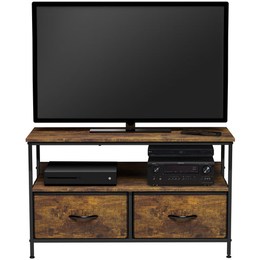 Sorbus Dresser Drawer TV Stand with Fabric Storage Bins, Steel Frame, Wood Top, Black Wood