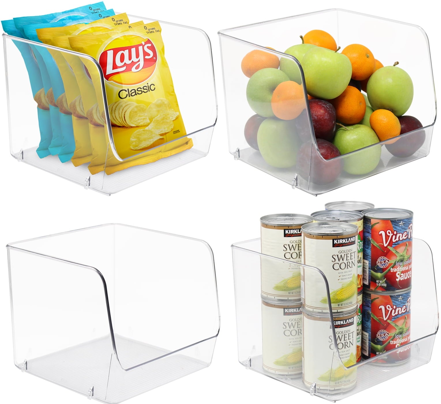 Sorbus Open Plastic Storage Bins Clear Pantry Organizer Box Bin Containers for Organizing Kitchen Fridge, Food, Snack Pantry Cabinet, Fruit, Vegetables, Bathroom Supplies (4-Pack)