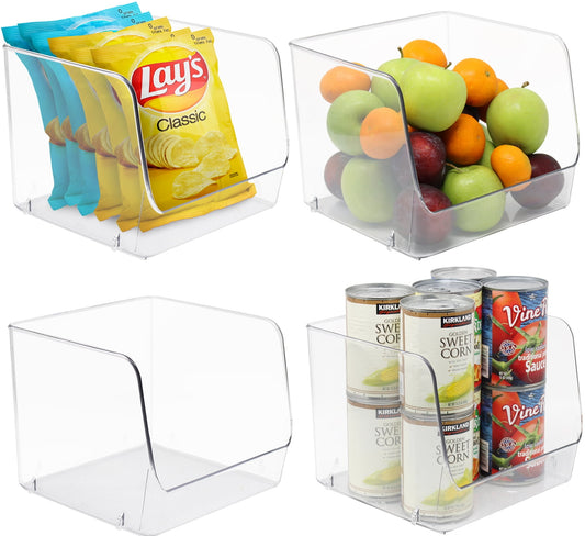 Sorbus Cajas de Almacenamiento de PlÃ¡stico Abiertas, Organizador de Despensa Transparente, Contenedores para Organizar Cocina, Refrigerador, Alimentos, Snacks, Gabinete de Despensa, Frutas, Verduras, Suministros de BaÃ±o (Paquete de 4)