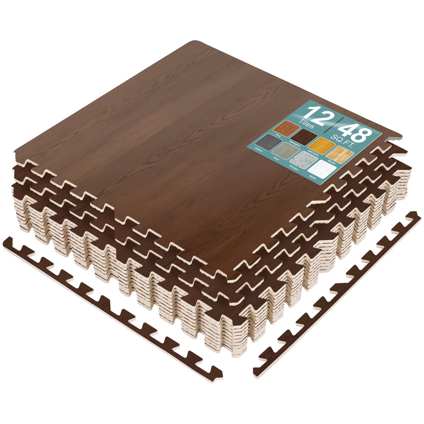 Sorbus Baldosas de Piso de Espuma con Vetas de Madera Impermeables, 12 Baldosas, 48 Sq Ft, Entrelazadas, Caoba