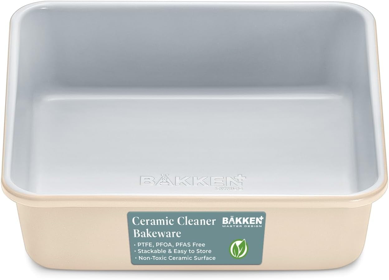 Square Cake Pan - Aluminized Steel, Ceramic Non-Stick Coating, Non-Toxic, Ideal Size, Heavy-Duty, Elevate Your Baking with Durability and Style!