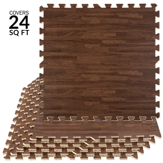 Stalwart EVA Foam Floor Tiles 6-Pack - 24 SQFT Woodgrain Puzzle Mats, Dark