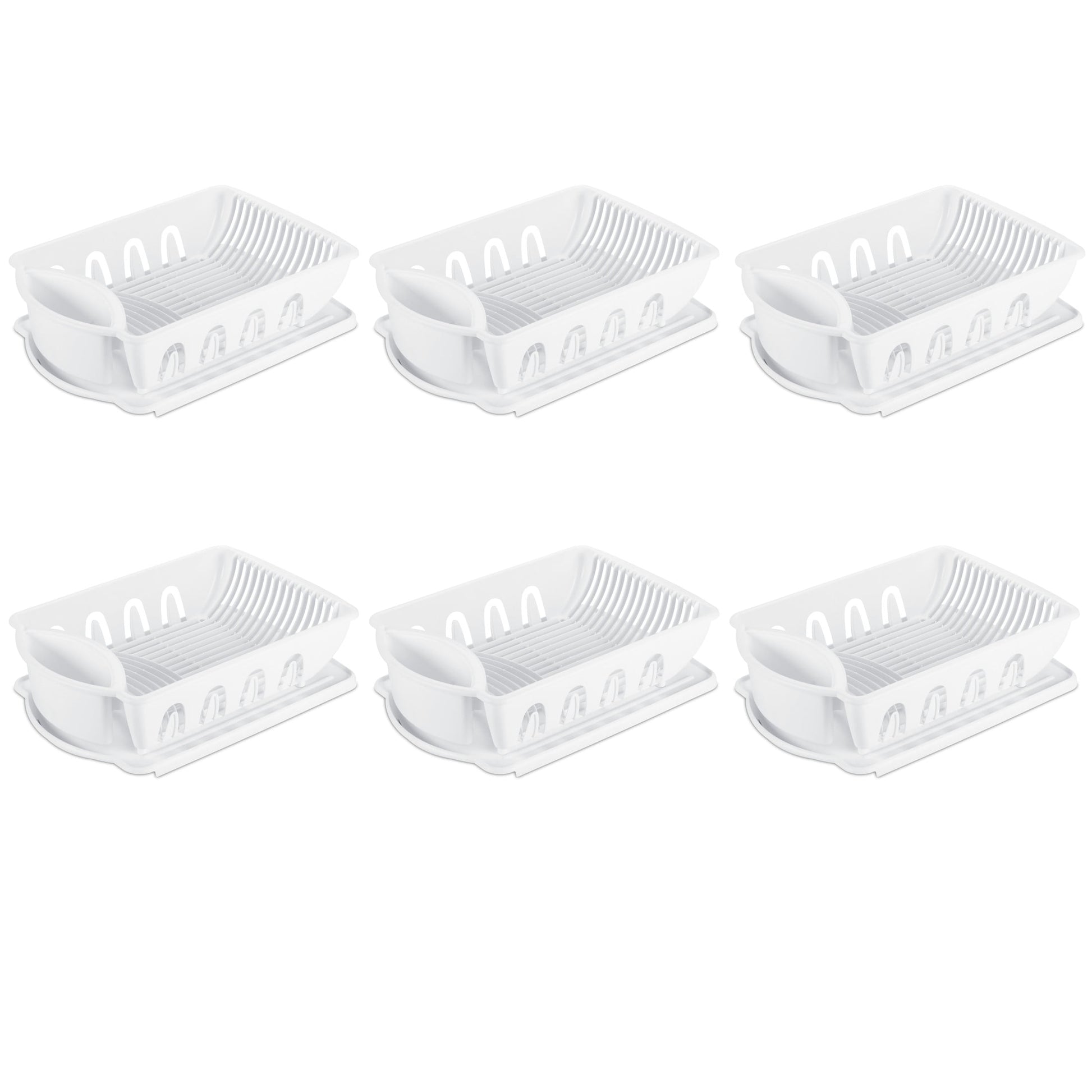Sterilite Large 2 Piece Sink Set, Dish Drainer and Drainboard for Plates, Cups, and Flatware, White, 6 Count