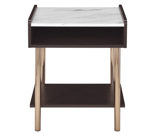 Steve Silver Carrie Indoor 25.25" H Mid-Century Genuine Marble Top End Table, Walnut