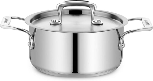 Bakken 2-Quart Stainless Steel Stockpot with Lid, Heavy-Duty 18/8 Steel, Riveted Handles, Oven & All-Stove Safe